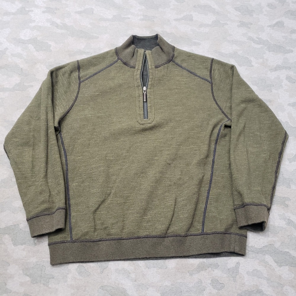 Tommy Bahama Reversible Sweater Mens XL Green 1/4 Zip Pullover Preppy Outdoors